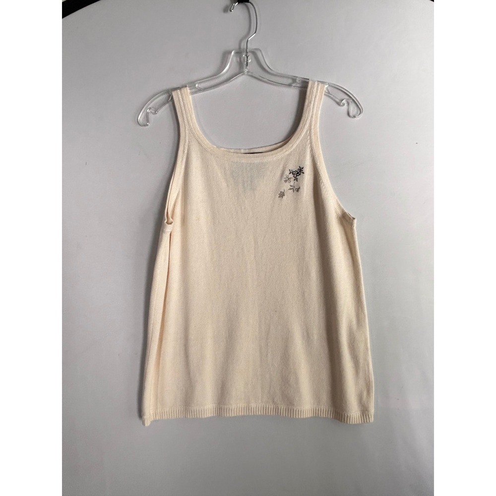 VTG Woolrich Womens Natural Knit Tank Top Sleeveless‎ Embroidered Flowers Size L